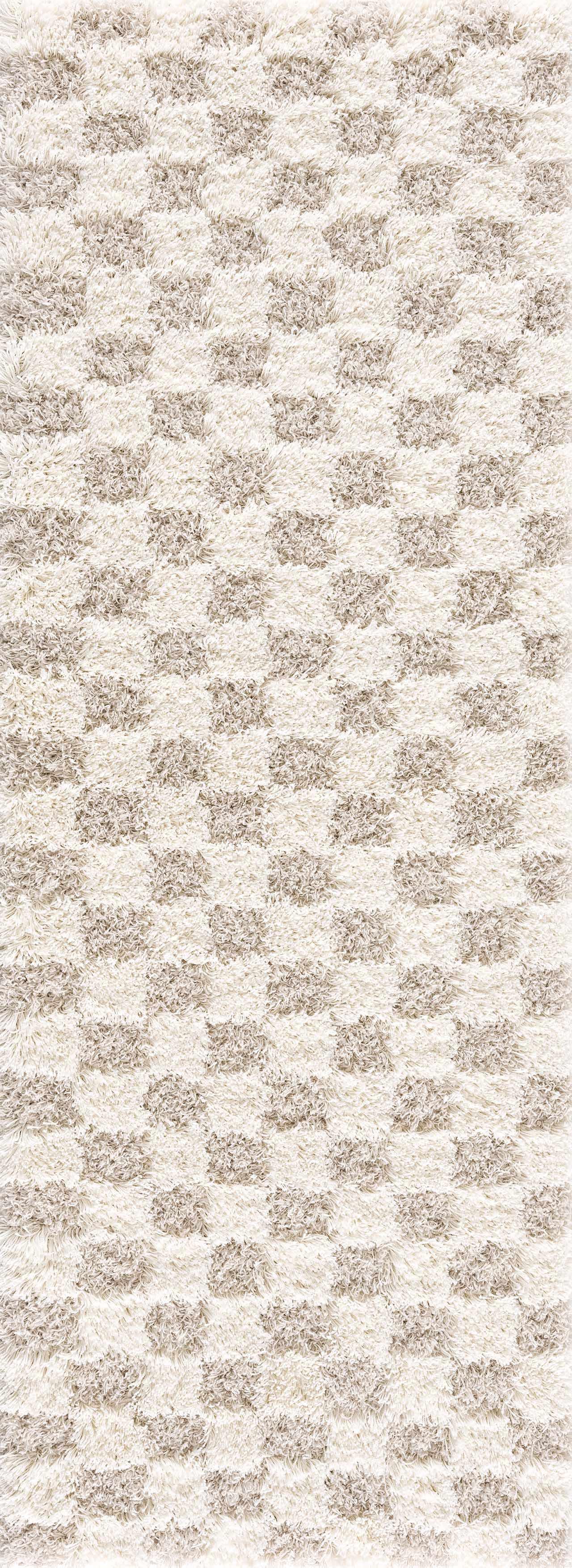 Atira Light Brown Checkered Area Rug - PRHOMZ