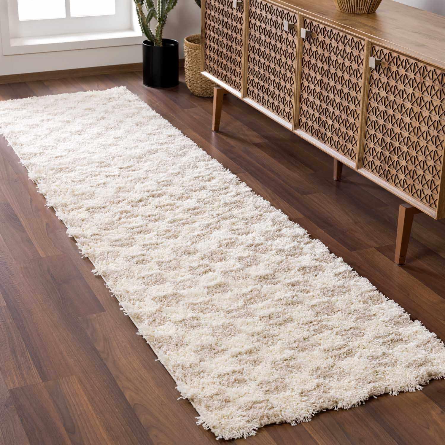 Atira Light Brown Checkered Area Rug - PRHOMZ