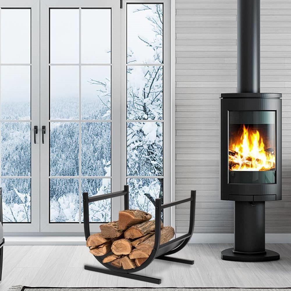 Modern Classic Black Steel Firewood Rack Log Holder for Indoor or Outdoor Use - PRHOMZ