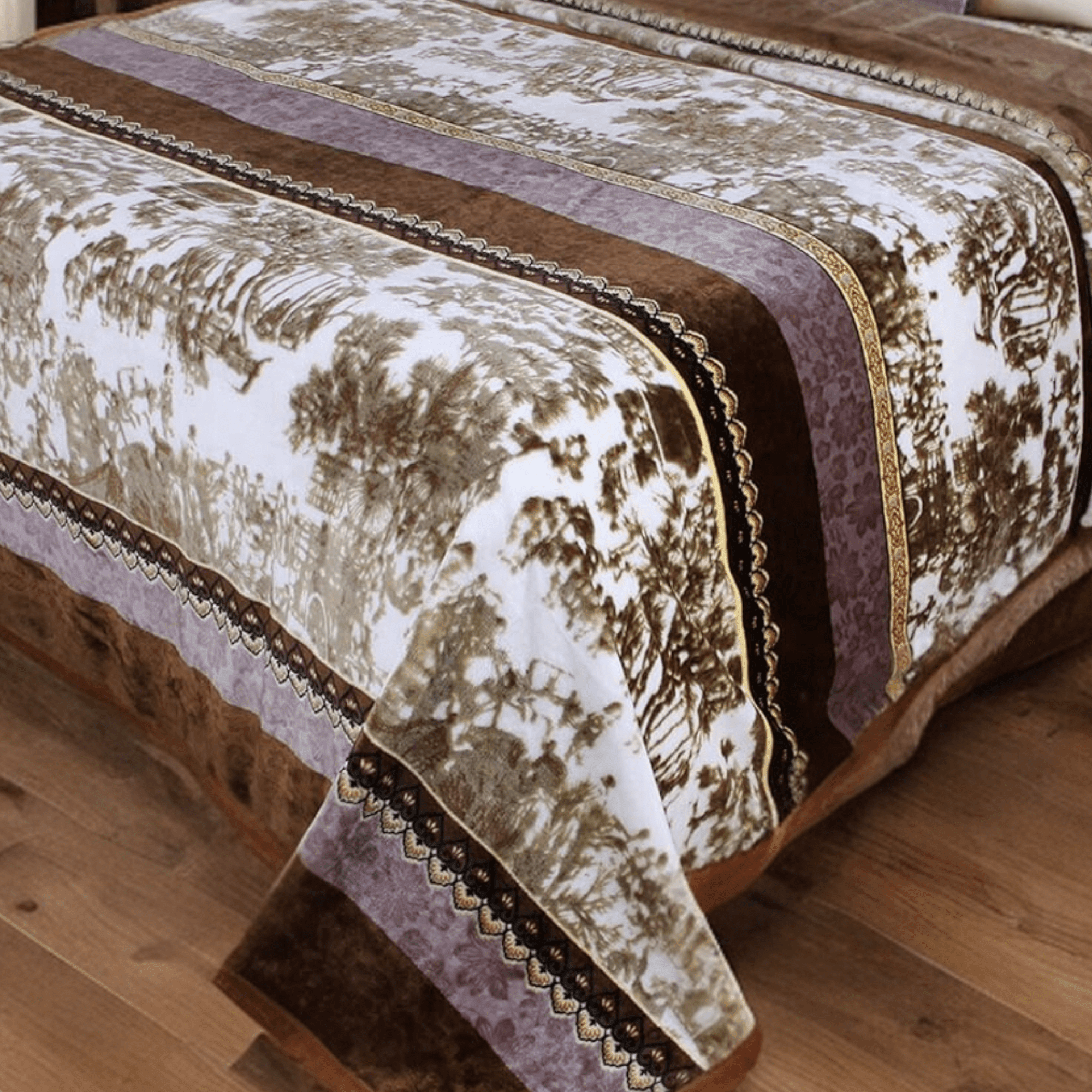 DaDa Bedding Elegant Twilight Lavender Brown Floral Flannel Mink Fleece Throw Blanket (XY9879)