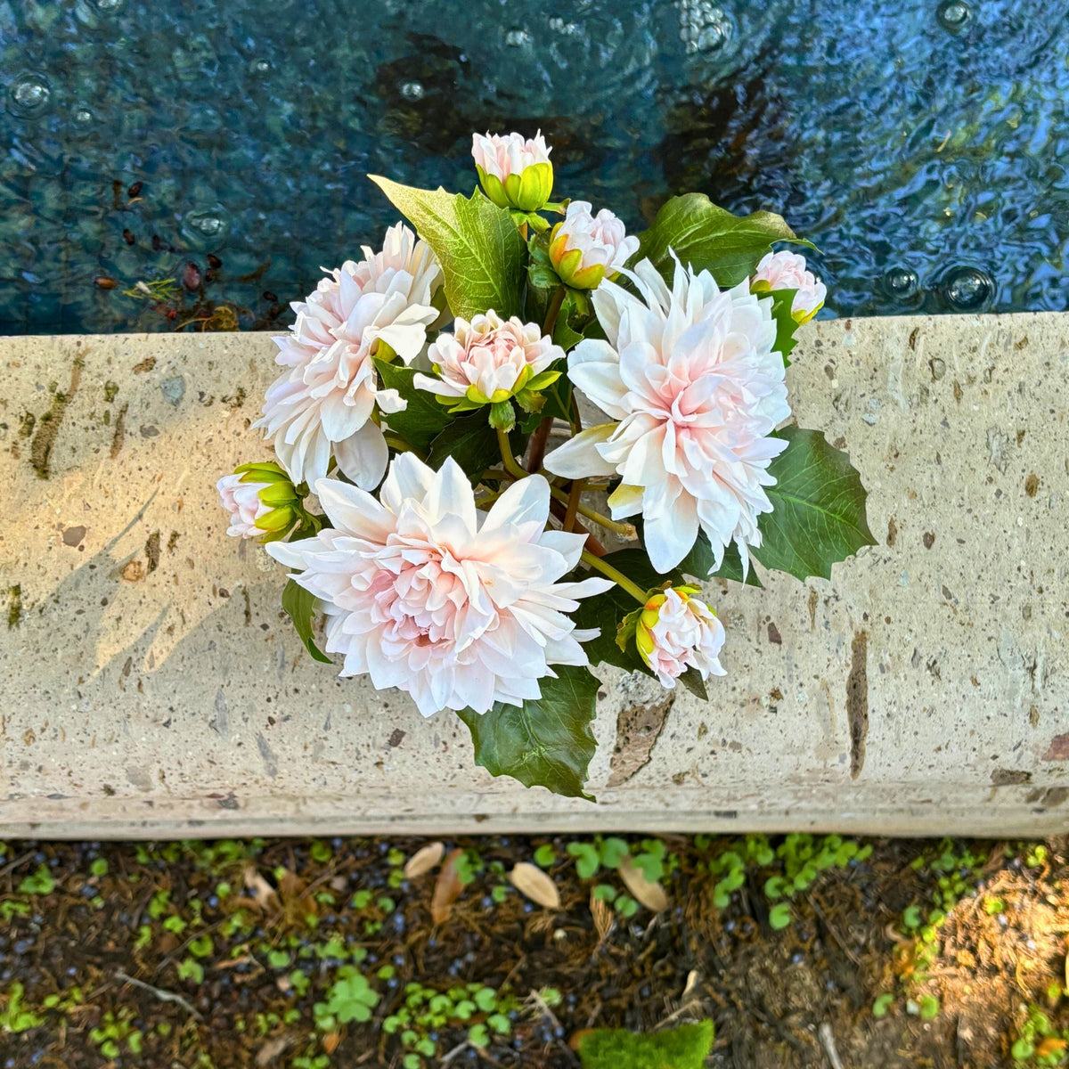Artificial Dahlia Flower Arrangement in Glass Vase - 10"