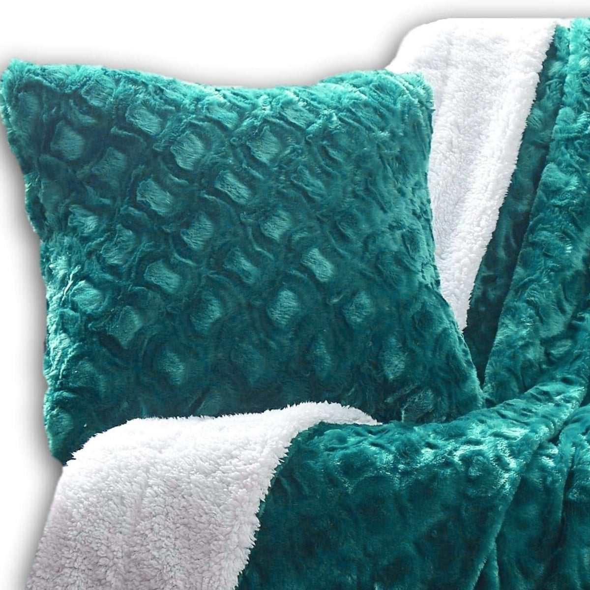 DaDa Bedding Emerald Green Blue Faux Fur Pillow Cover