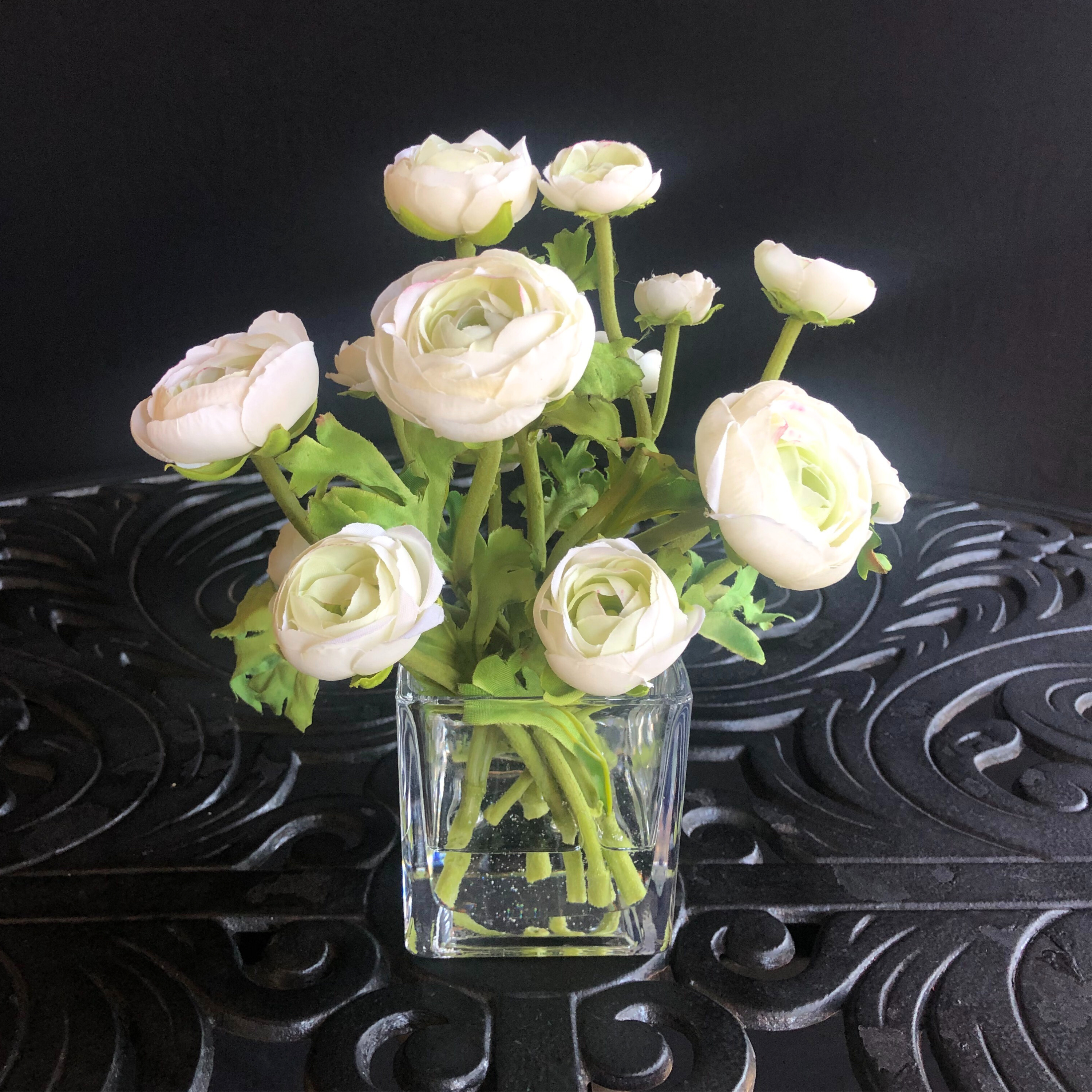 Silk Ranunculus Flowers in Glass Vase - 8"
