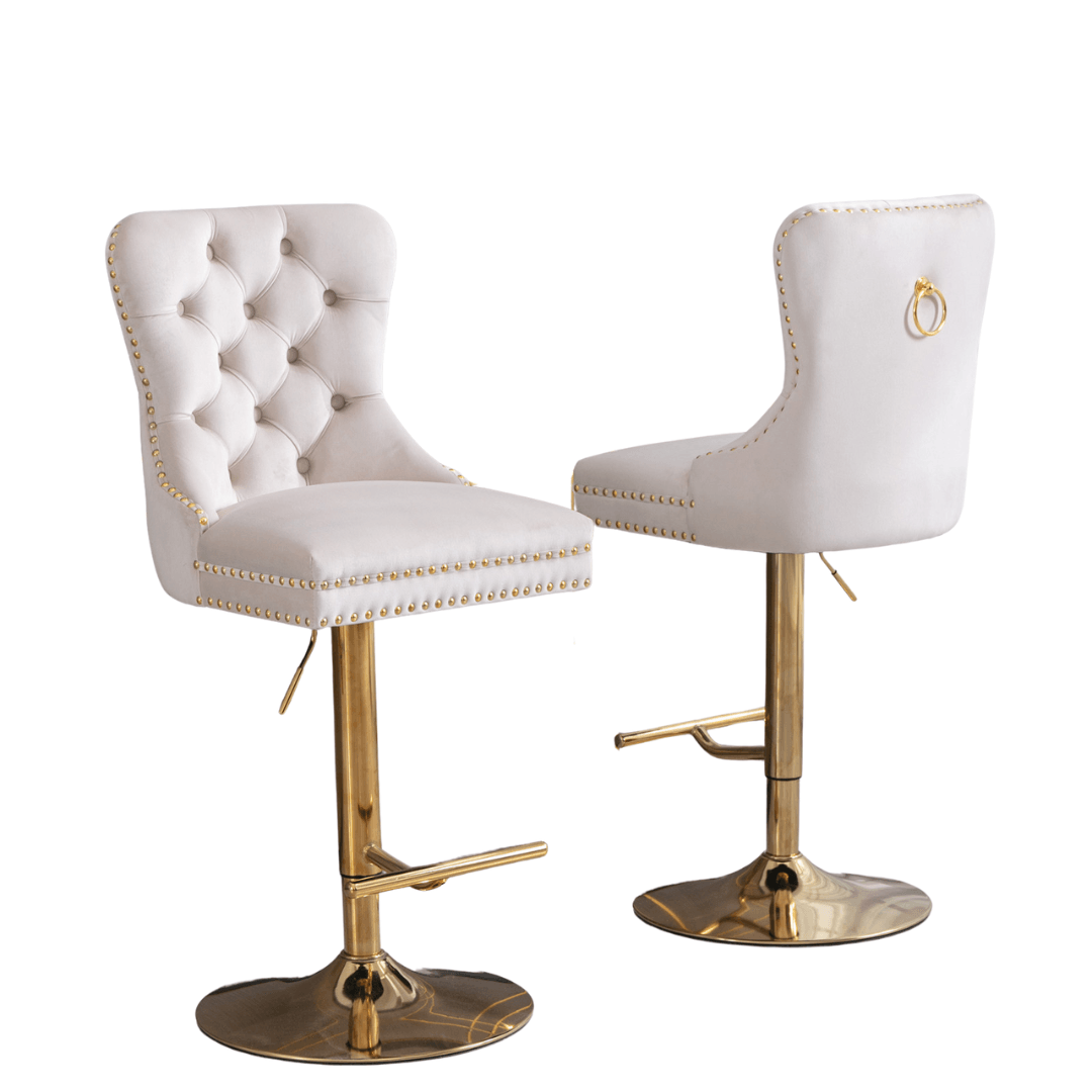 Set of 2 Thick Golden Swivel Velvet Barstools - PRHOMZ