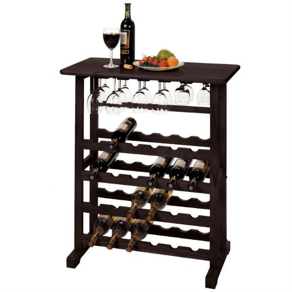 Floor-Standing Dark Espresso Brown 24-Bottle Wine Rack - PRHOMZ