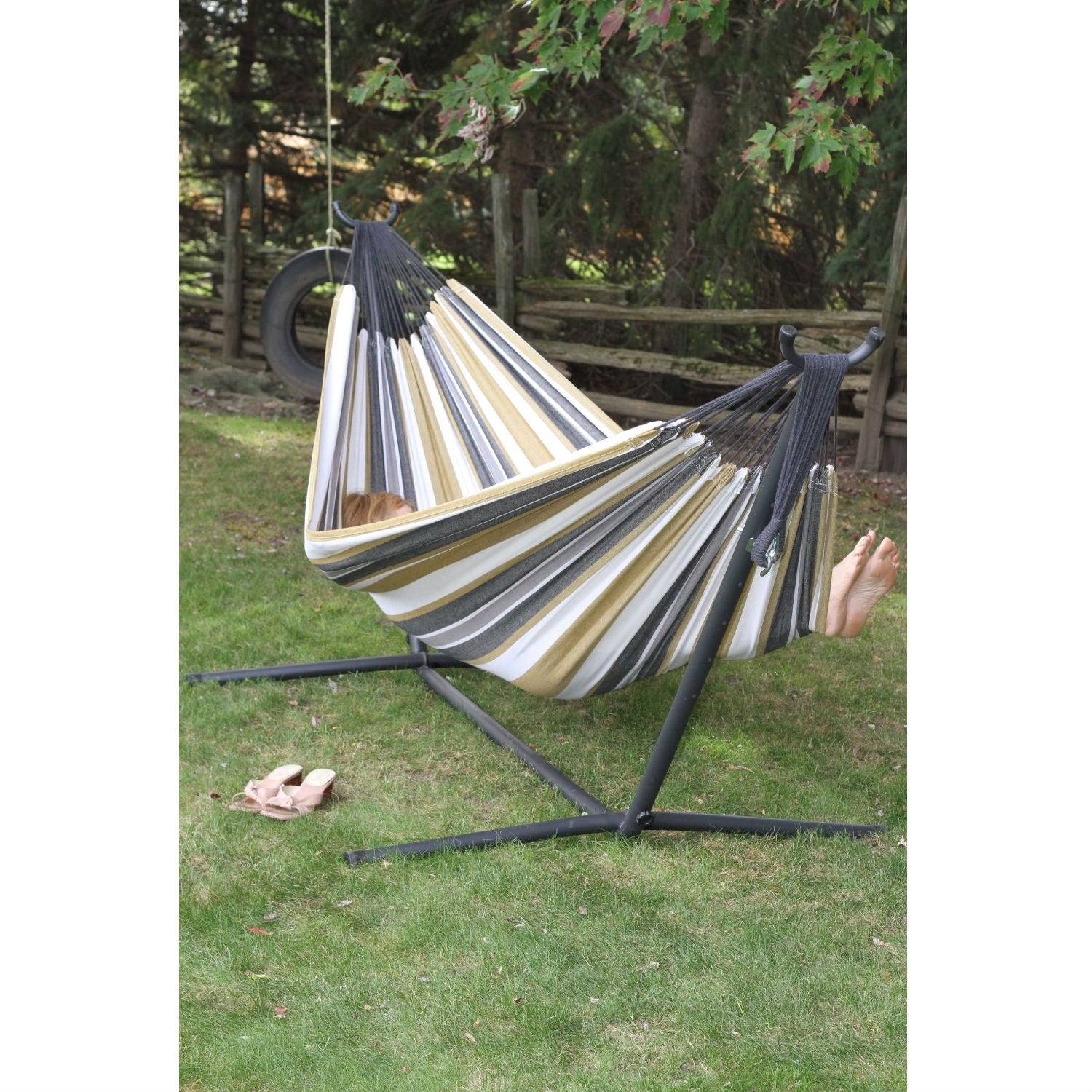 Desert Moon Pattern Cotton Hammock with 9-FT Steel Stand-1
