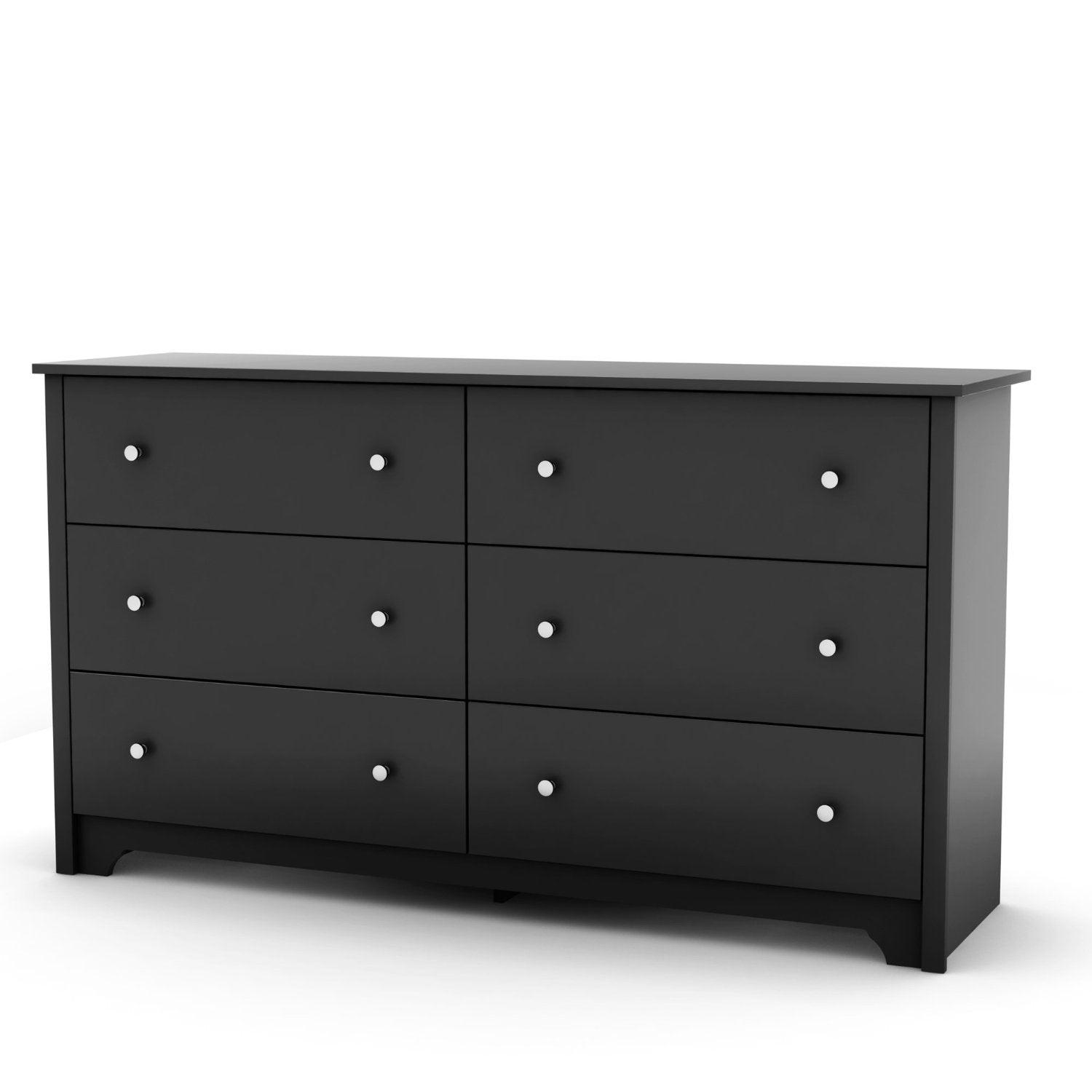 Black 6 Drawer Bedroom Dresser with Nickle Metal Knobs Handles - PRHOMZ