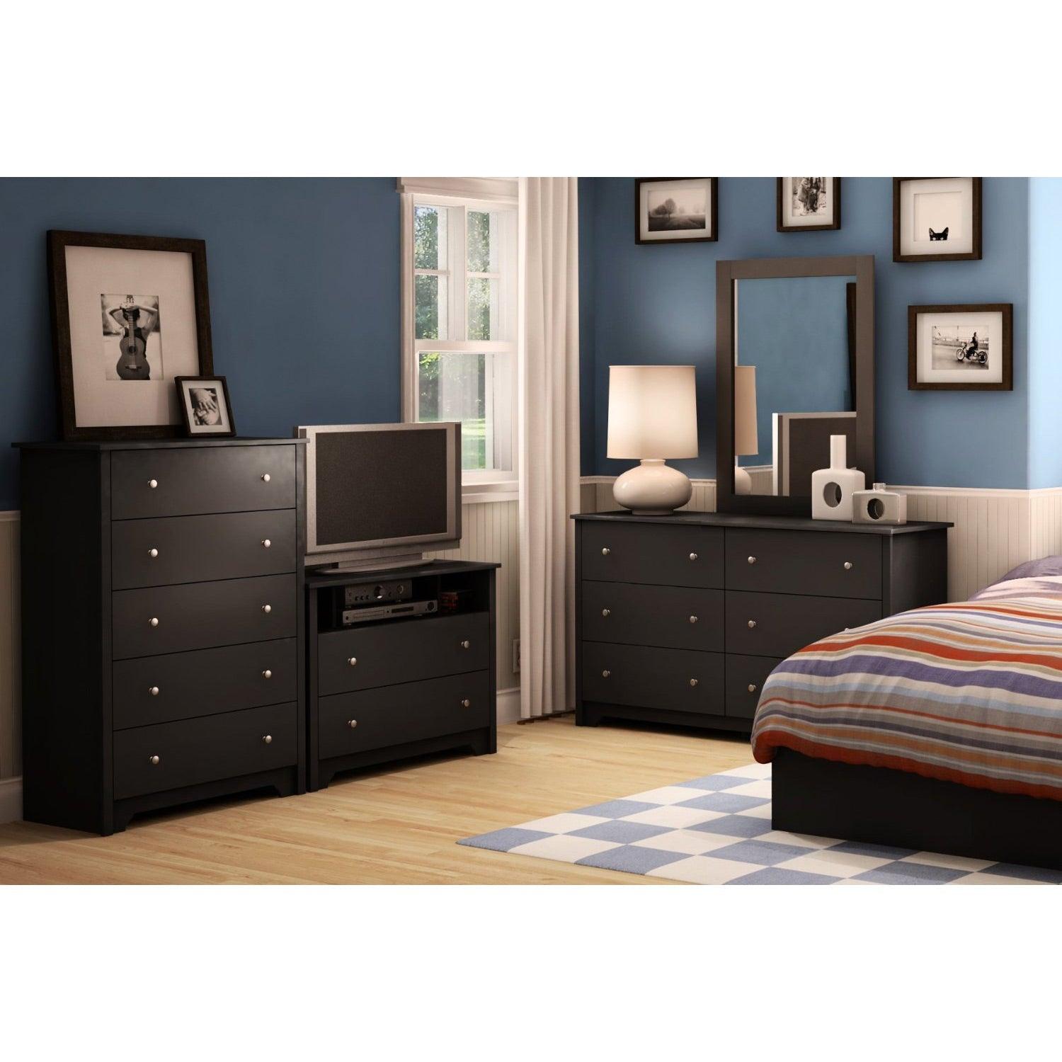 Black 6 Drawer Bedroom Dresser with Nickle Metal Knobs Handles - PRHOMZ