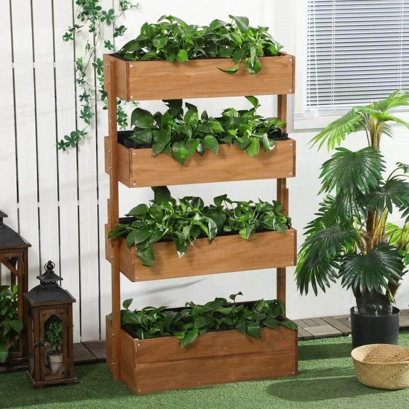 4 Tier Vertical Wooden Planter Box Raised Bed Natural - PRHOMZ