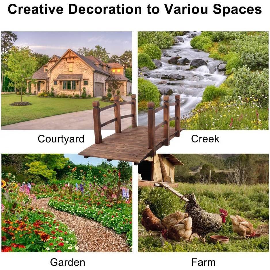 Outdoor 5-foot Solid Fir Wood Garden Bridge in Rustic Brown Finish - PRHOMZ