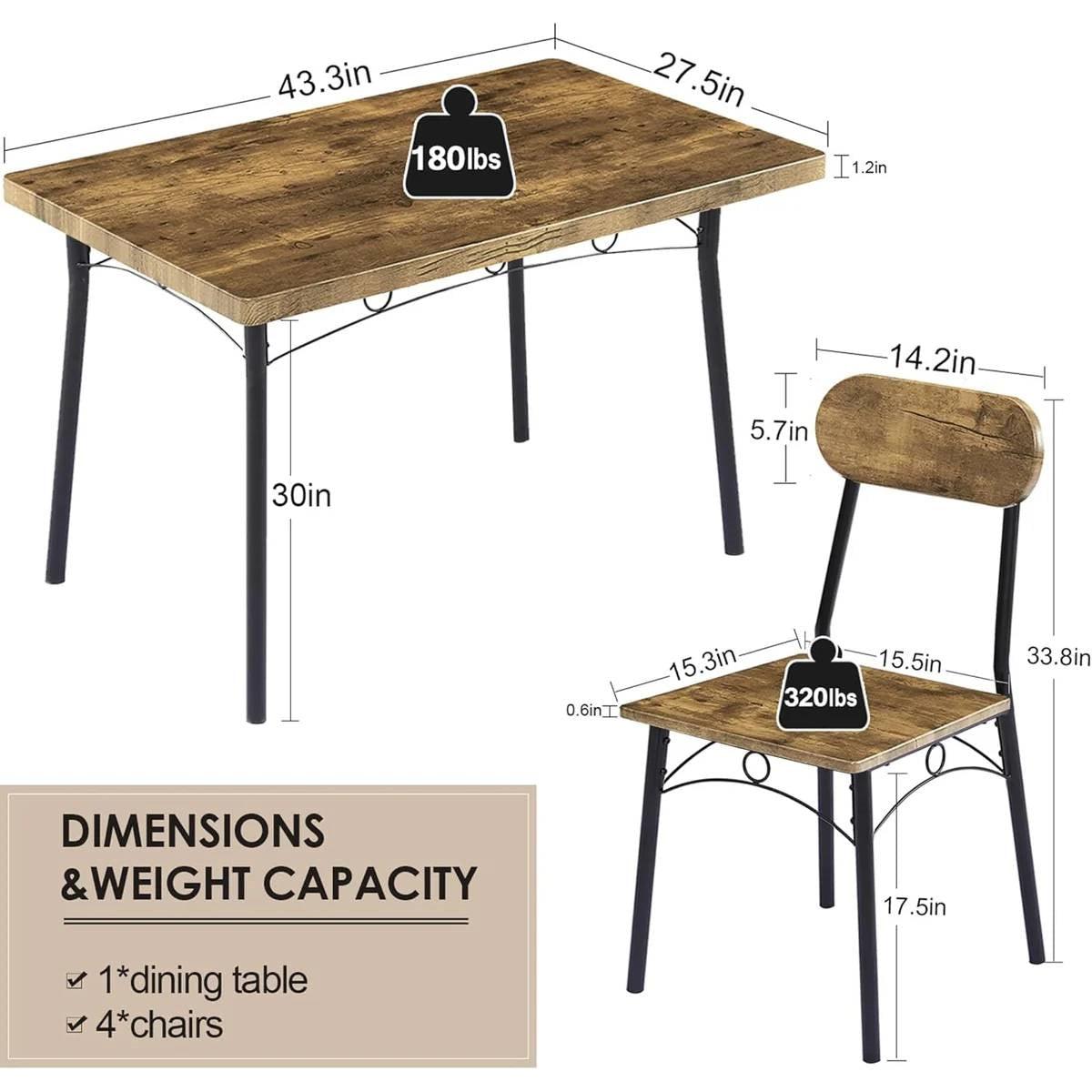 Modern Industrial 5-Piece Dining Set with Wood Top Table and 4 Chairs-4