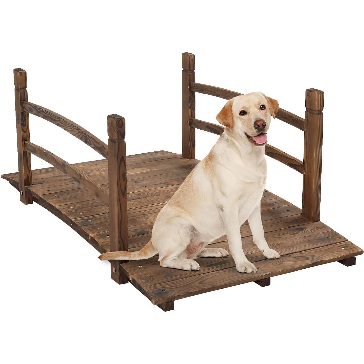 Outdoor 4-ft Wooden Garden Bridge in Rustic Brown Wood Finish - PRHOMZ