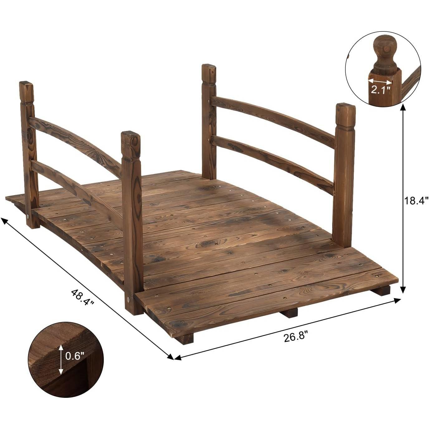 Outdoor 4-ft Wooden Garden Bridge in Rustic Brown Wood Finish - PRHOMZ
