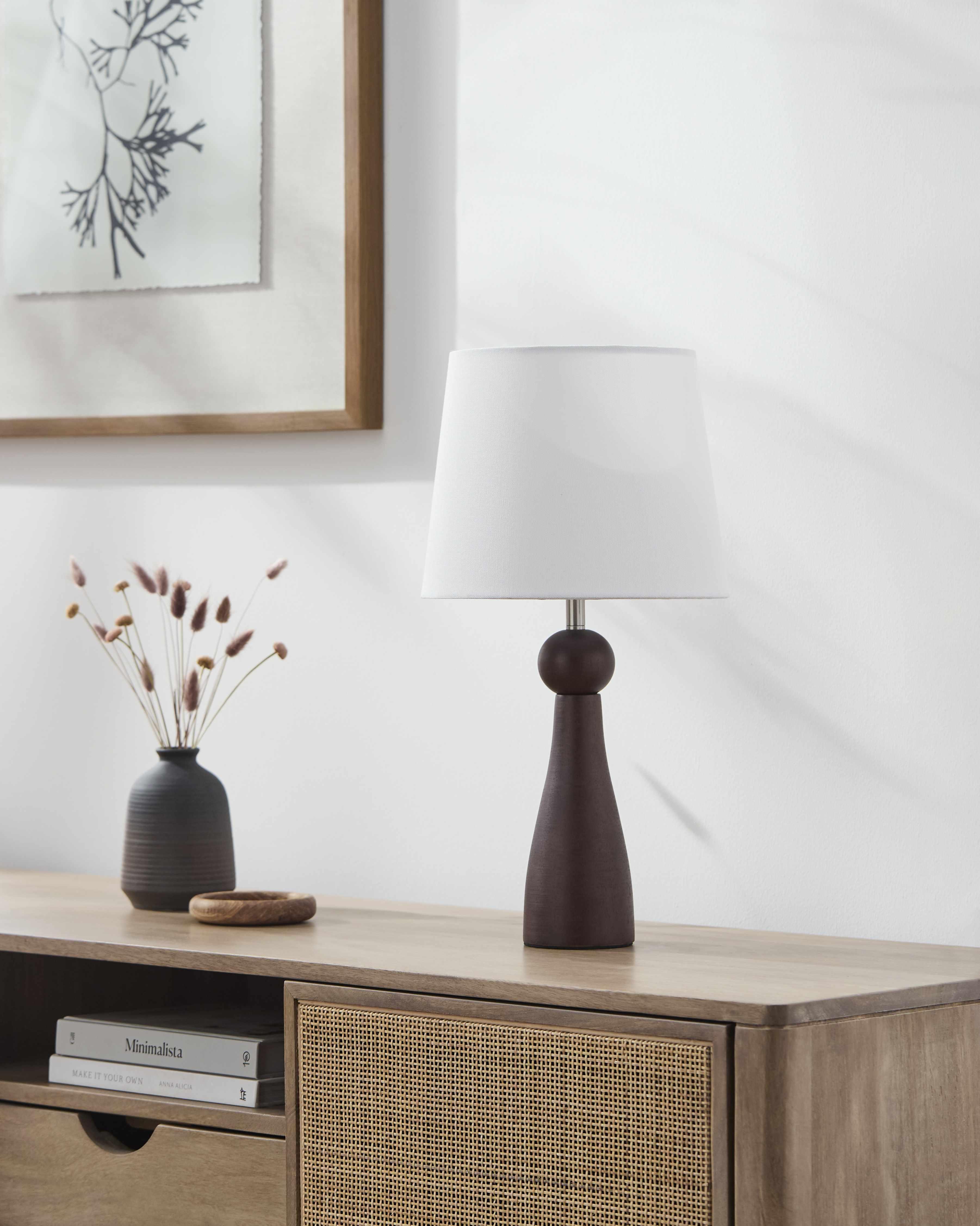 Villamejil Dark Brown Wood Table Lamp - PRHOMZ