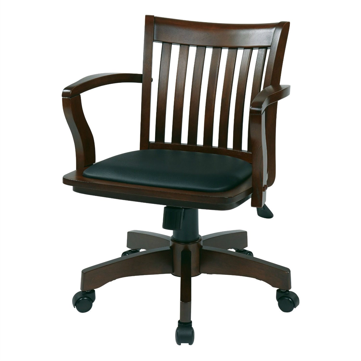 Espresso Bankers Chair with Black Vinyl Padded Seat and Wood Arms-0