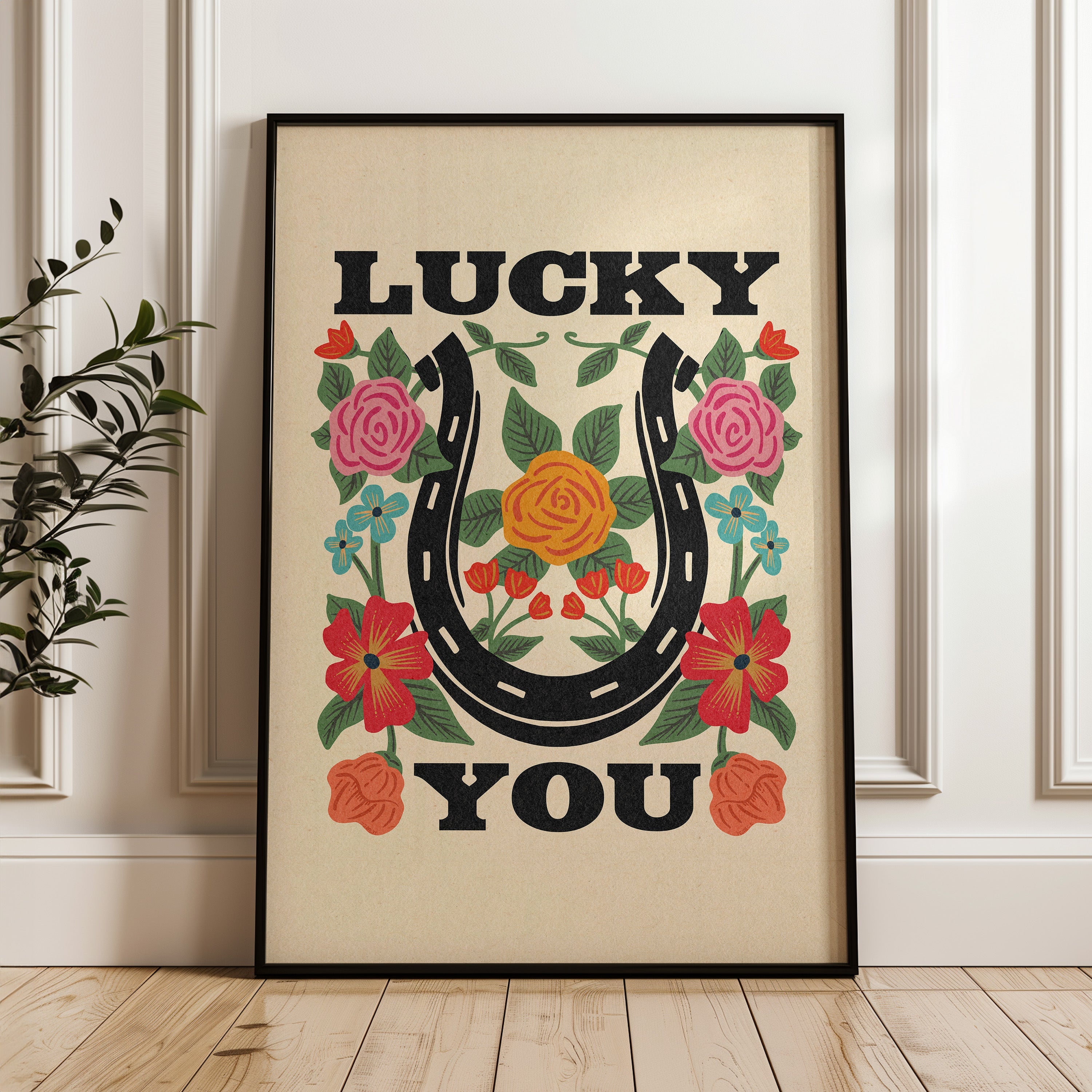Lucky You Floral Horseshoe Art Print
