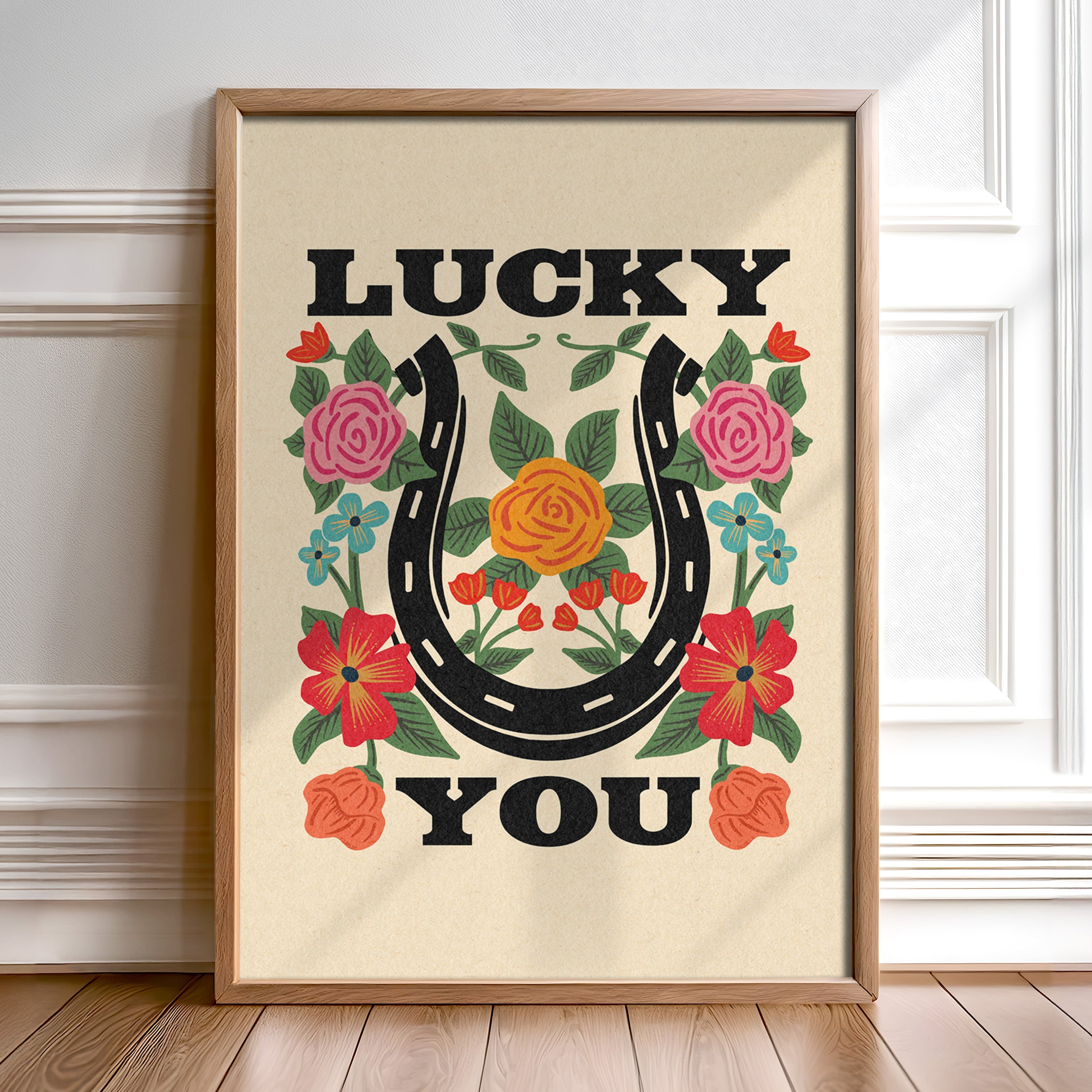 Lucky You Floral Horseshoe Art Print
