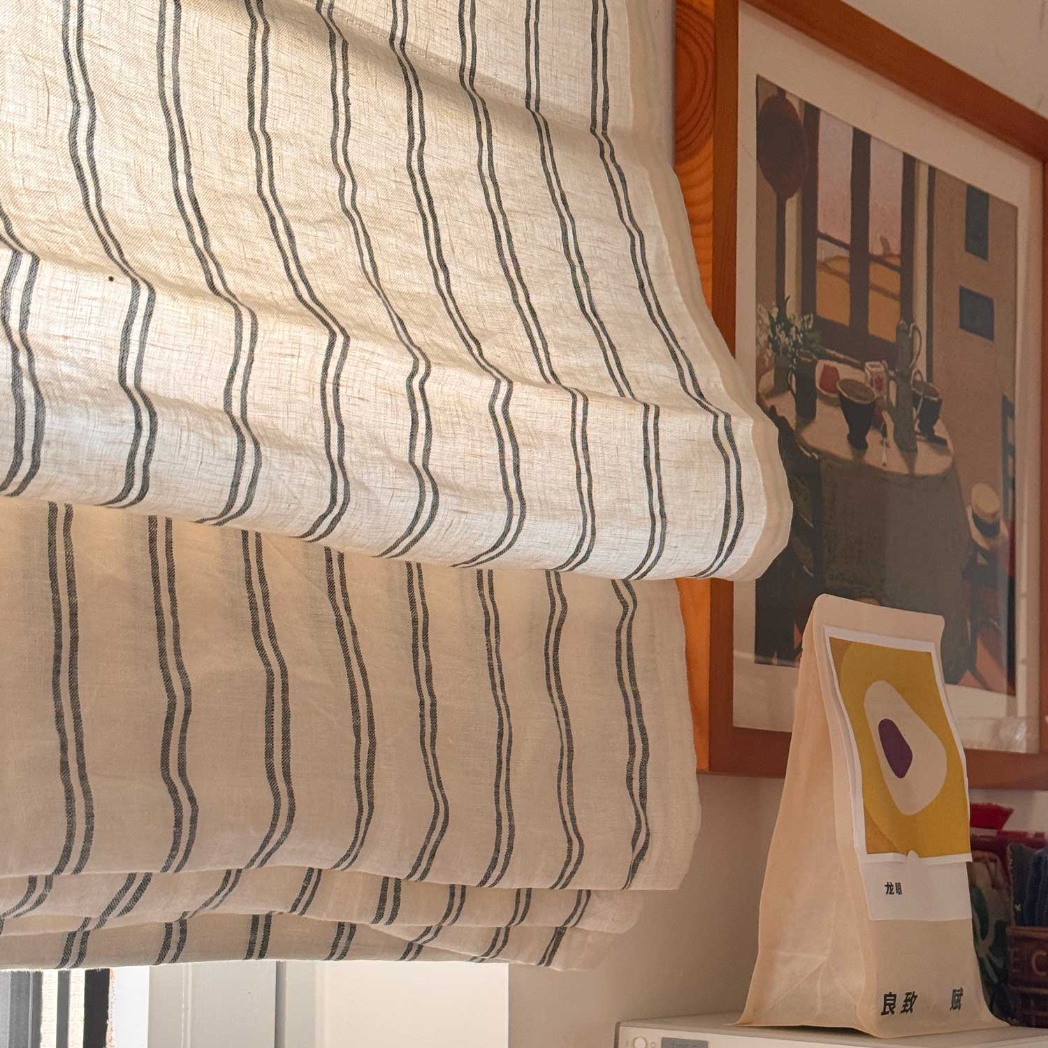 Voss Pinstripe 100% Pure Linen Roman Shade