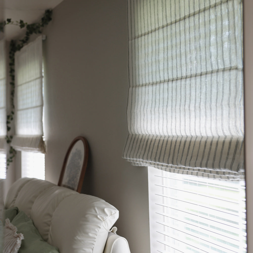 Voss Pinstripe 100% Pure Linen Roman Shade