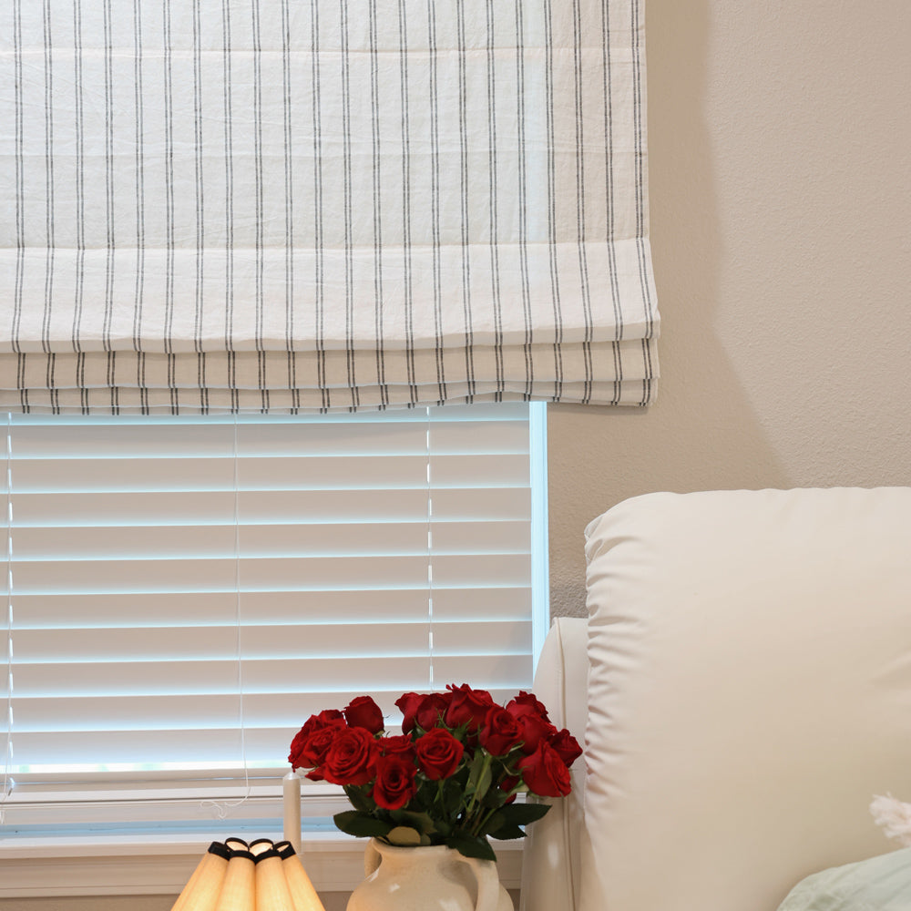 Voss Pinstripe 100% Pure Linen Roman Shade