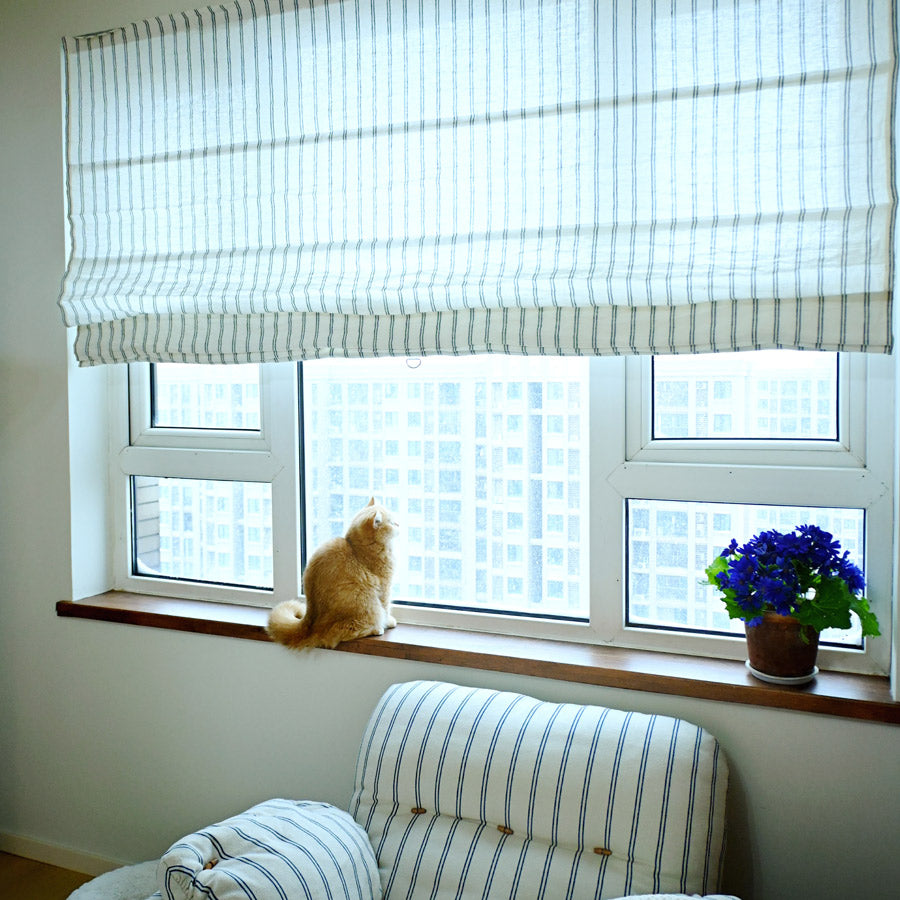 Voss Pinstripe 100% Pure Linen Roman Shade