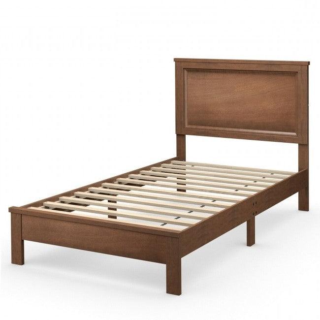 Twin Size Modern College Dorm Wooden Platform Bed in Walnut - PRHOMZ