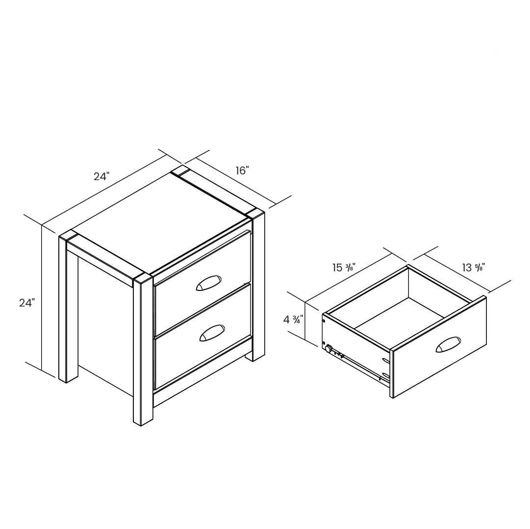 Farmhouse Style Solid Pine Wood 2-Drawer Nightstand Bedside Table in Walnut - PRHOMZ