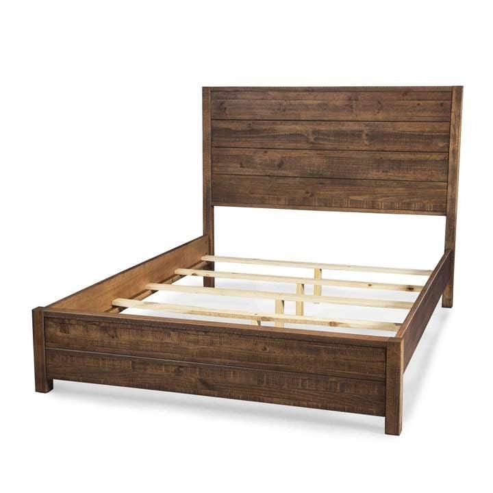 FarmHome Walnut Solid Pine Platform Bed in Queen Size - PRHOMZ