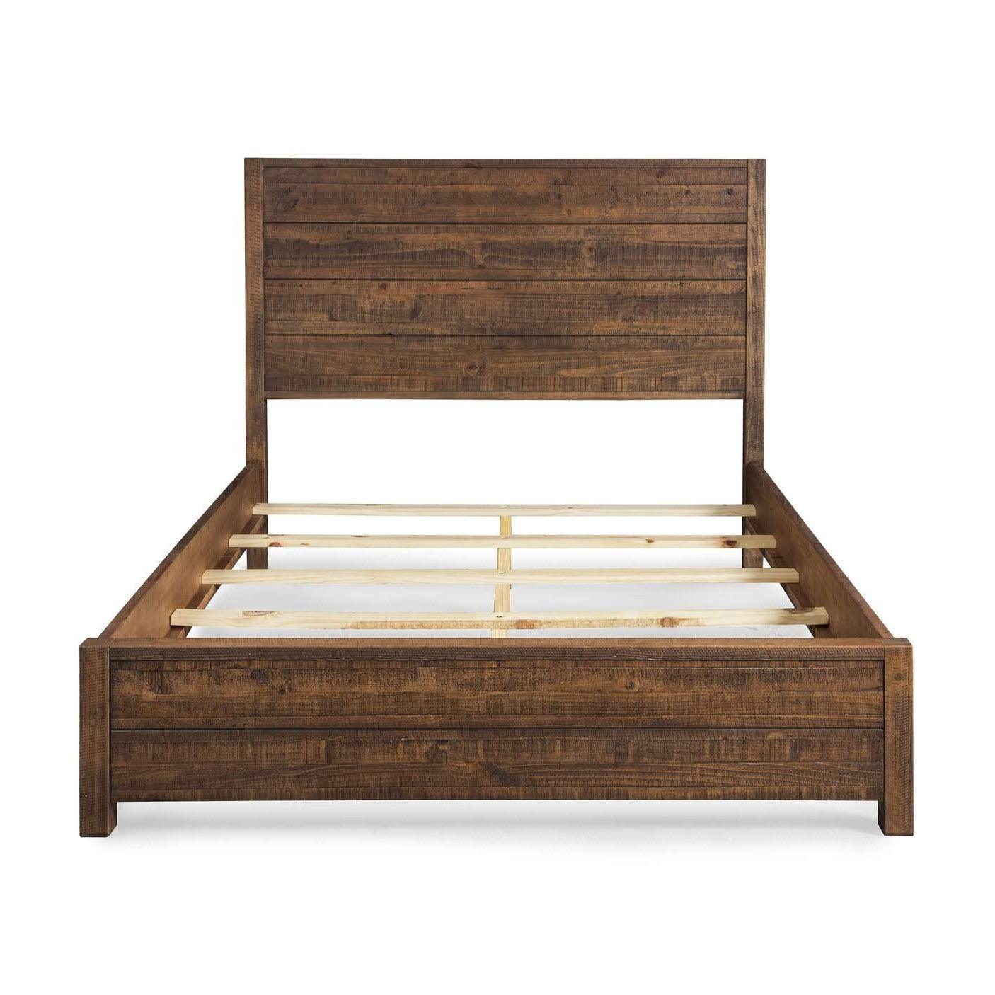 FarmHome Walnut Solid Pine Platform Bed in Queen Size - PRHOMZ