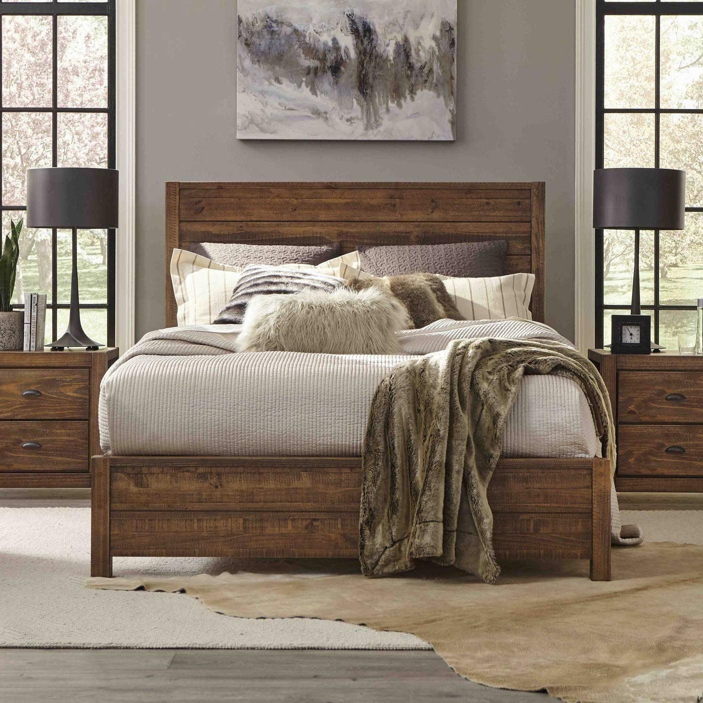FarmHome Walnut Solid Pine Platform Bed in Queen Size - PRHOMZ