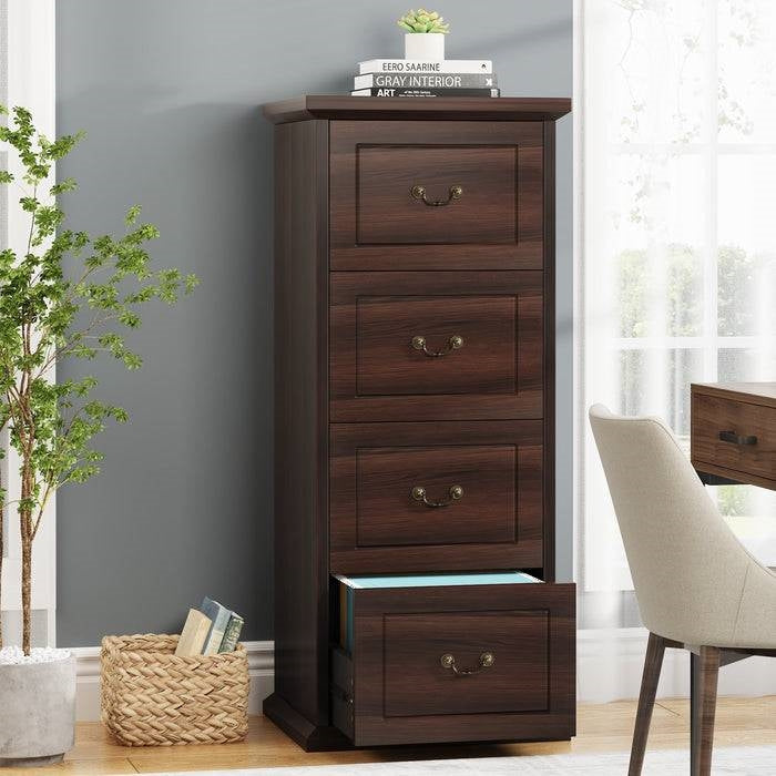 Traditional Vertical File Cabinet in Walnut Wood Finish with 4 Storage Drawers-3