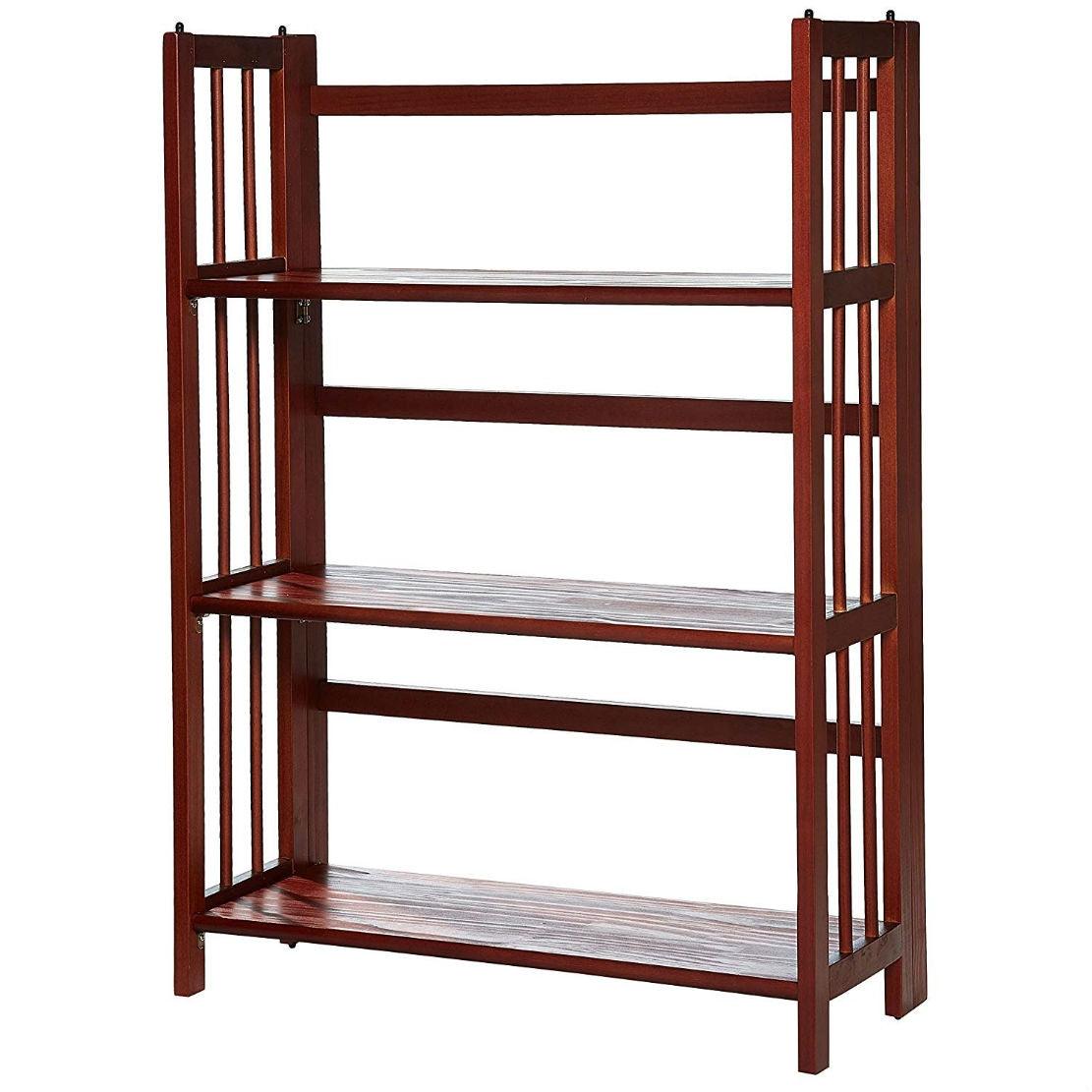 3-Shelf Folding Storage Shelves Bookcase in Walnut Wood Finish - PRHOMZ