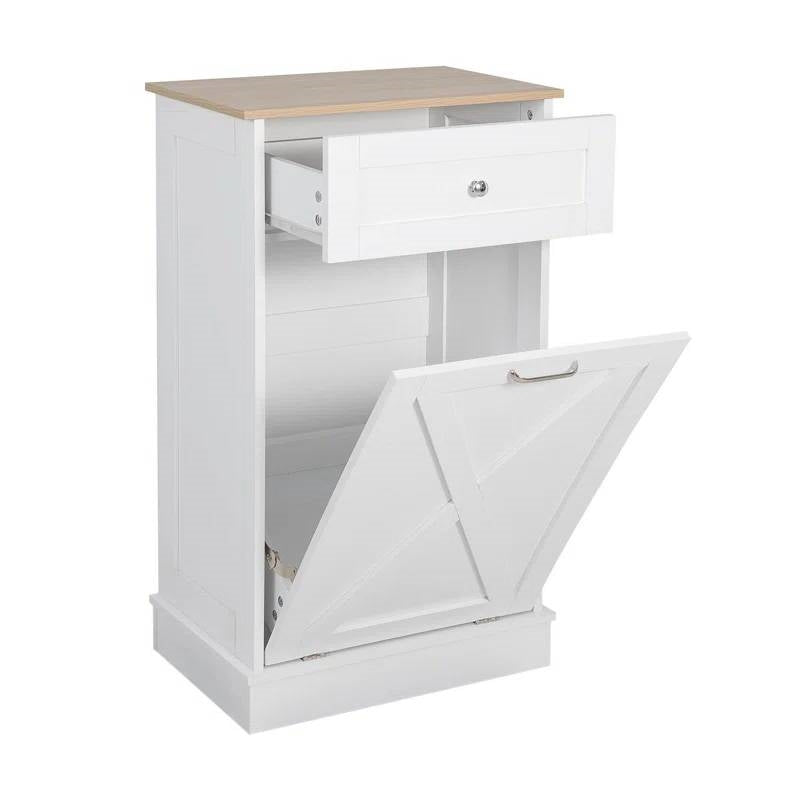 Trash Can Cabinet in White Wood Finish - Accommodates 10-Gallon Trash Bin-2