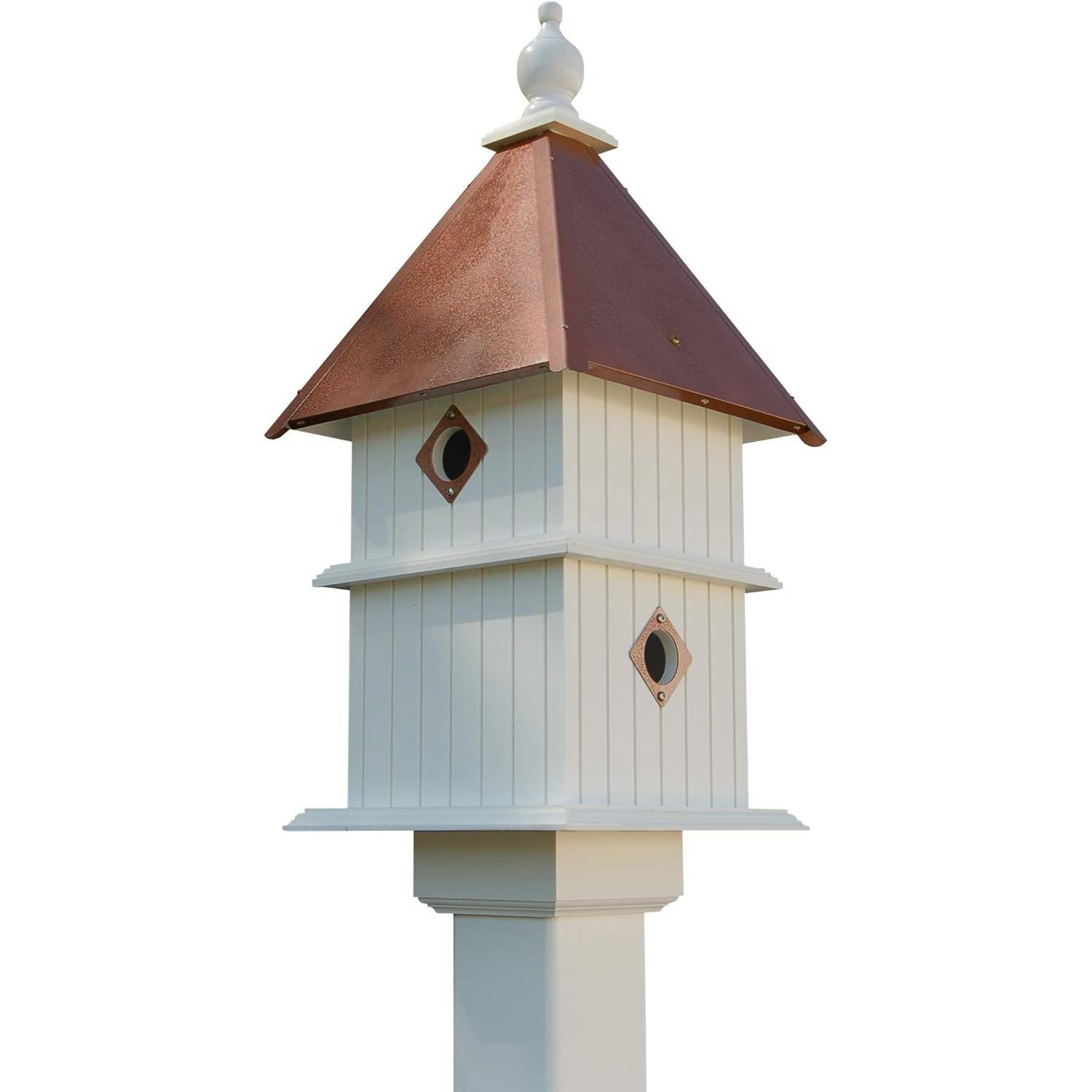 White Two Story Songbird BirdHouse with Copper Colored Roof - Made in USA-0