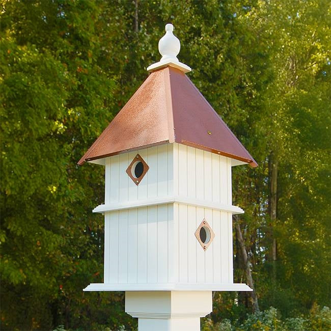 White Two Story Songbird BirdHouse with Copper Colored Roof - Made in USA-1