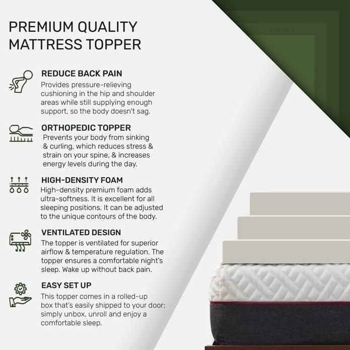 Twin Size 2 Inch Thick Plush High Density Foam Mattress Topper - Medium Firm - PRHOMZ