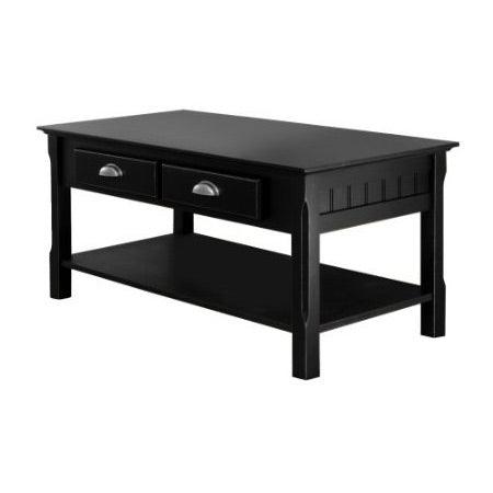 Country Style Black Wood Coffee Table with 2 Storage Drawers - PRHOMZ