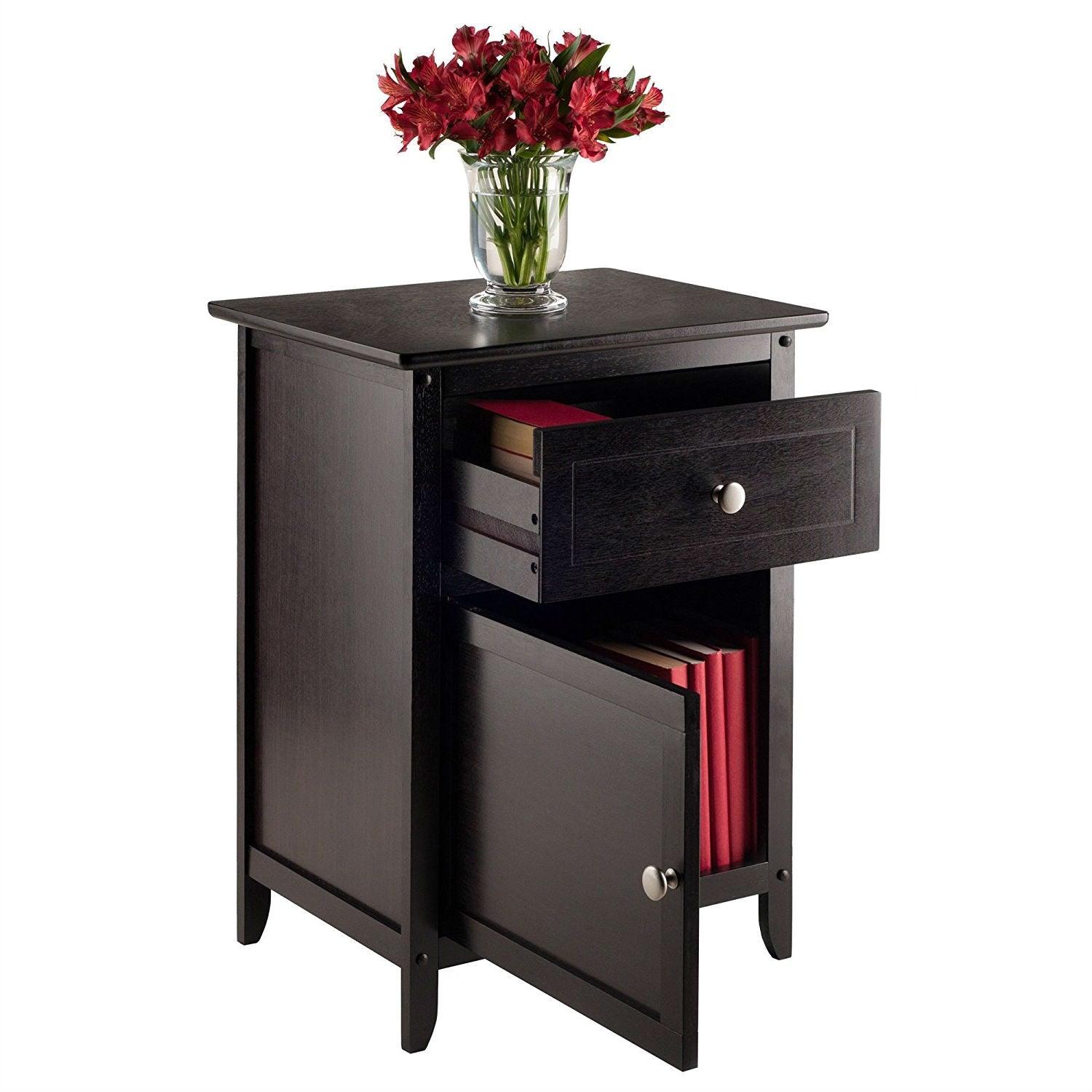 Espresso Wood End Table Nightstand Accent Table - PRHOMZ