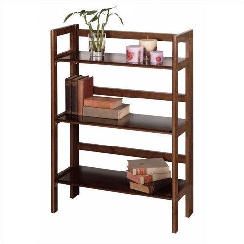 3-Shelf Stackable Folding Bookcase in Distressed Walnut Finish - PRHOMZ