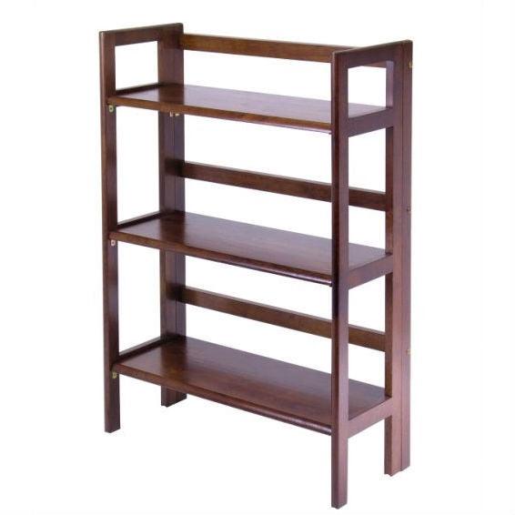 3-Shelf Stackable Folding Bookcase in Distressed Walnut Finish - PRHOMZ