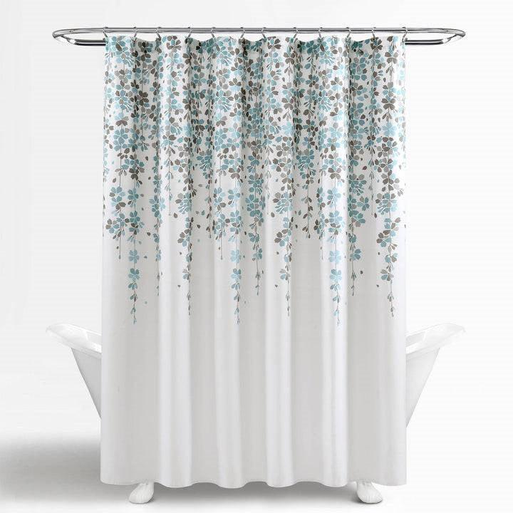 72-inch White Blue Grey Floral Flowers Shower Curtain - PRHOMZ
