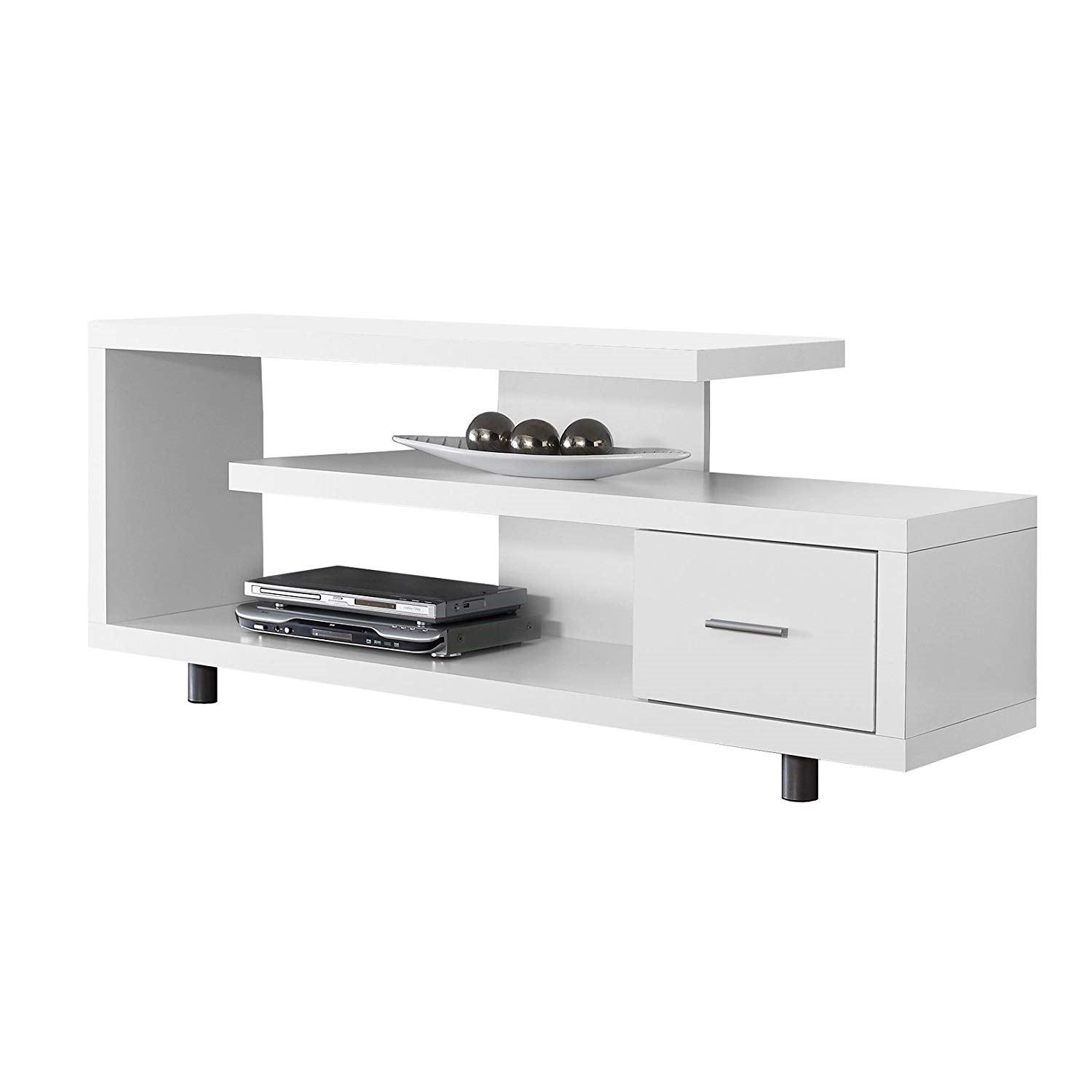 White Modern TV Stand - Fits up to 60-inch Flat Screen TV - PRHOMZ