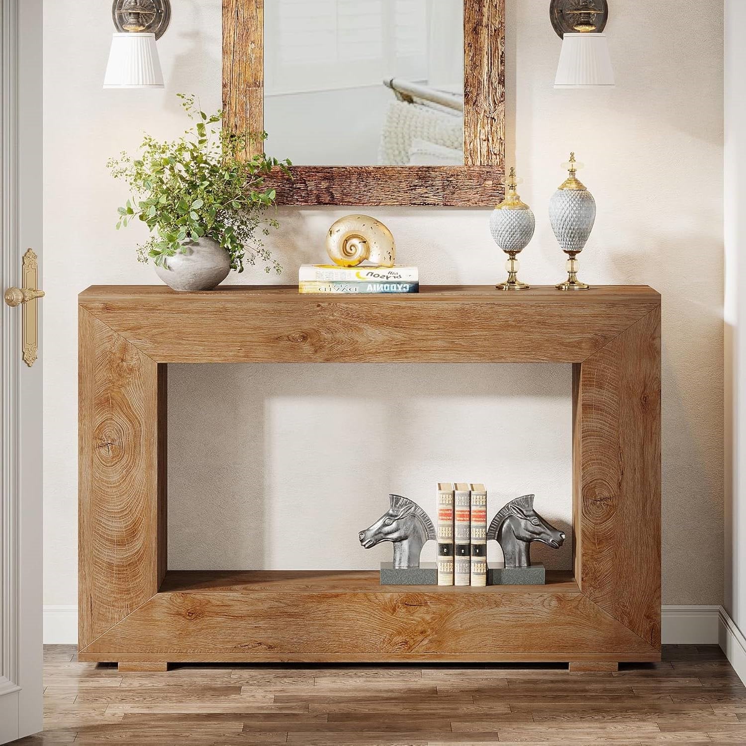 Modern Farmhouse 47-inch Long Entryway or Sofa Table in Brown Wood Finish-1