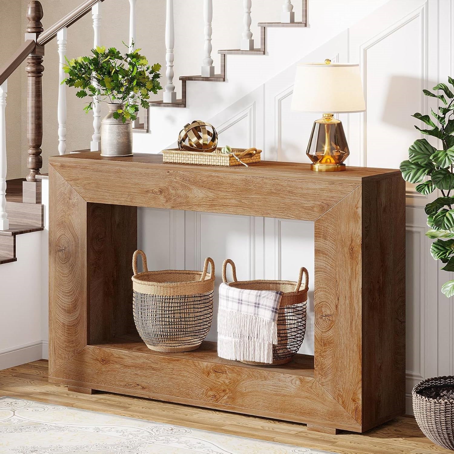 Modern Farmhouse 47-inch Long Entryway or Sofa Table in Brown Wood Finish-3