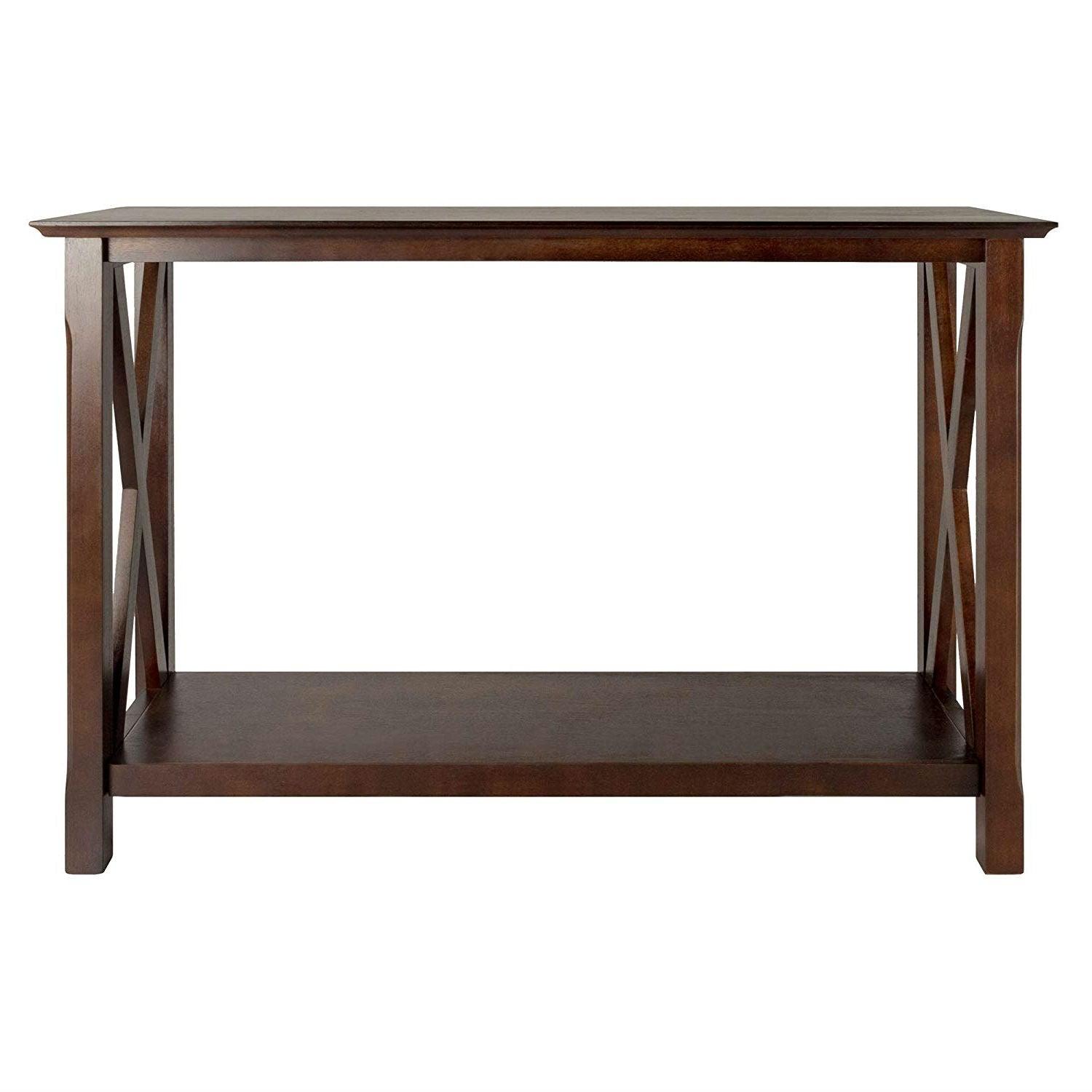 Cappuccino Brown Wood Console Sofa Table with Bottom Shelf - PRHOMZ