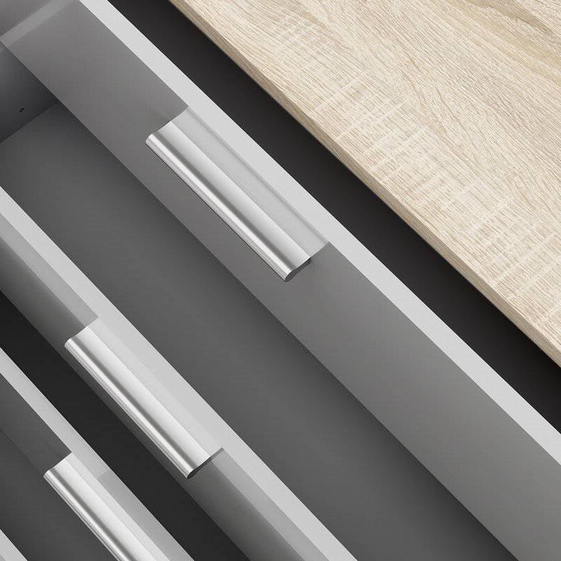 White Modern Bedroom 8-Drawer Double Dresser with Oak Finish Sides and Top - PRHOMZ