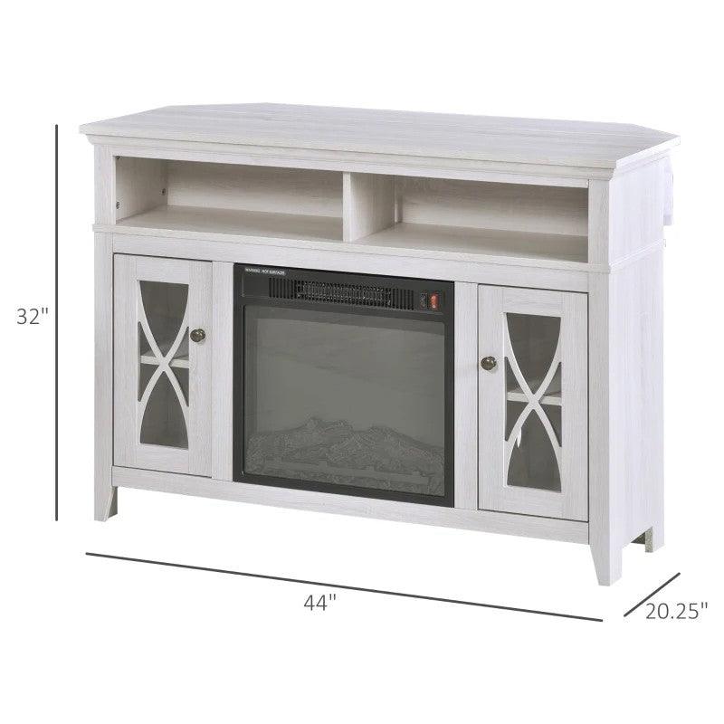 Rustic White Electric Fireplace Mantel TV Stand w/ Adjustable Shelves 2 Storage Cabinets - PRHOMZ