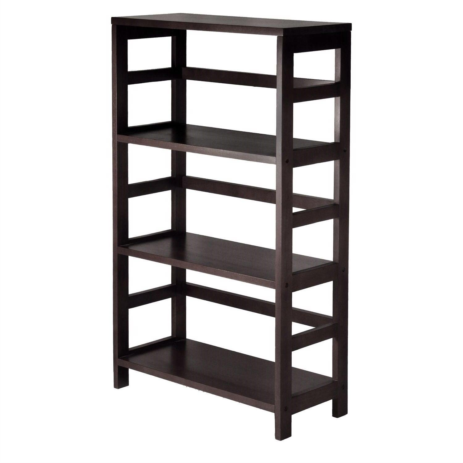 Wide 3-Shelf Modern Shelving Unit in Espresso Wood Finish - PRHOMZ