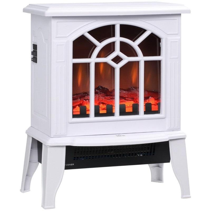White Electric Fireplace Heater with Realistic Log Flame LED - PRHOMZ
