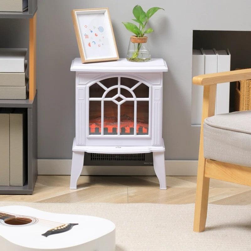 White Electric Fireplace Heater with Realistic Log Flame LED - PRHOMZ